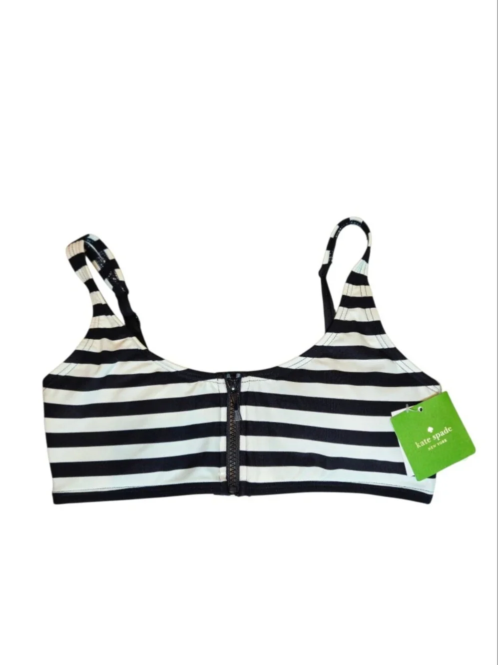 NWT Kate Spade New York Striped Zip Front Bikini Swim Top S $85
